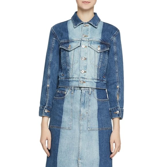 Proenza Schouler PSWL Two Tone Cropped Denim Jacket Size Small NEW NWT - Picture 1 of 14